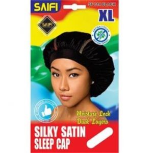 Bonnet de nuit en satin soyeux noir XL