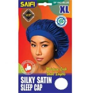 Bonnet de nuit en satin soyeux bleu XL