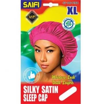 Bonnet de nuit en satin soyeux rose XL