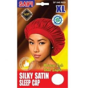 Bonnet de nuit en satin soyeux rouge XL