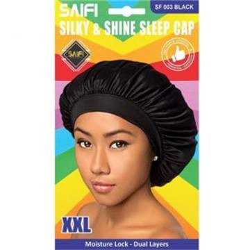 Bonnet de nuit en satin soyeux noir XXL