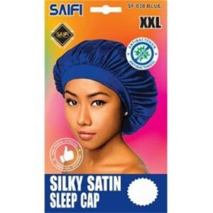 Bonnet de nuit en satin soyeux bleu XXL