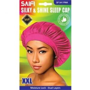 Bonnet de nuit en satin soyeux rose XXL