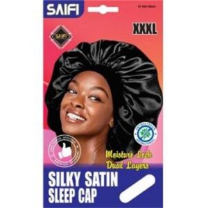 Bonnet de nuit en satin soyeux noir XXXL