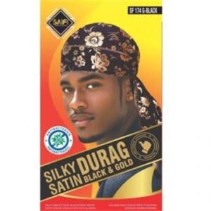 Durag satin soyeux noir et doré