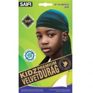 Kidz durag premium en velours 184 bleu métallisé