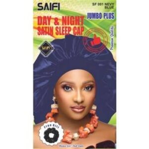Bonnet de nuit en satin jour & nuit jumbo plus bleu marine