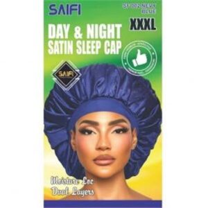 Bonnet de nuit en satin jour & nuit XXXL bleu marine