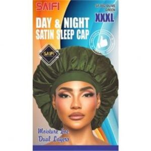 Bonnet de nuit en satin jour & nuit XXXL vert olive